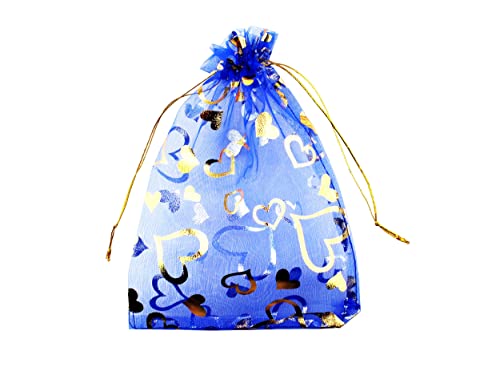 100 Pack 5 x 7 Inch Organza Jewelry Gift Pouch B381, Royal Blue Heart - color: royalblue heart