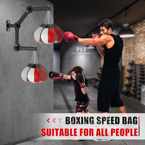 Adjustable Speed Bag for Boxing - Wall Mount Punching Bag Height Adjustable Bracket & Foldable Reflex Ball - Adults Teens and Kids Home Gym Boxing Bag Equipment - Fits Small Spaces