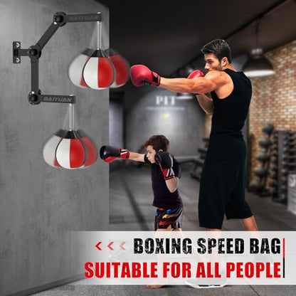 Adjustable Speed Bag for Boxing - Wall Mount Punching Bag Height Adjustable Bracket & Foldable Reflex Ball - Adults Teens and Kids Home Gym Boxing Bag Equipment - Fits Small Spaces