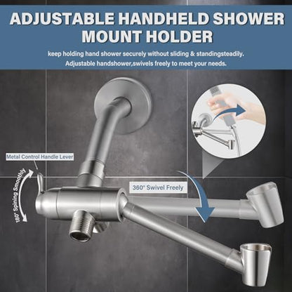 All Metal Shower Diverter Valve with Handshower Holder, YDmeet Upgraded 3 Way Shower Head Diverter for Handheld and Fixed Rain Showerhead, Universal G1/2 shower Diverter Bathroom Part, Brushed Nickel - color: Nickel Brushed