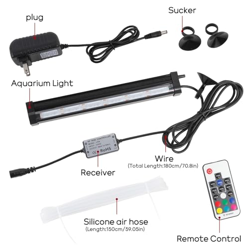 Submersible Bubble Aquarium Light：RGB Aquarium Light with Remote Control Oxygenator for Saltwater Coral Growth - 9 Inch Waterproof Fish Tank Light Designed for Aquarium Breeders - size: 9 inch Bubble