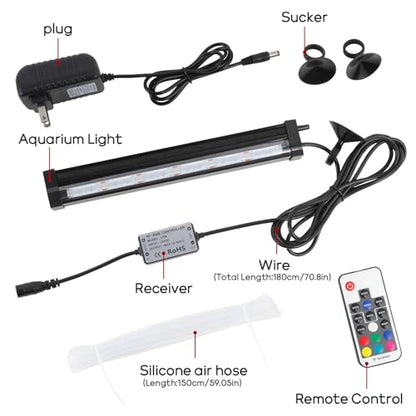 Submersible Bubble Aquarium Light：RGB Aquarium Light with Remote Control Oxygenator for Saltwater Coral Growth - 9 Inch Waterproof Fish Tank Light Designed for Aquarium Breeders - size: 9 inch Bubble