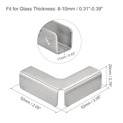 uxcell Glass Fixing Clip, 2pcs for 8-10mm 304 Stainless Steel L-Shaped Glass Connector Combination Bracket Reinforced Clamp for Glass Display Cabinet, Fish Tank - size: 8-10mm