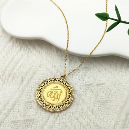 friendship necklace,Arabic Allah God Medal Rhinestone Necklace for Women Men Gold Color Islamic Muslim Religion Chain Amulet Jewelry