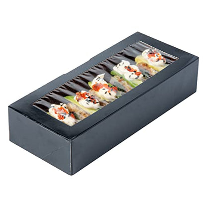 Restaurantware Sakura Vision 8 x 3.5 x 1.8 Inch Sushi Boxes 50 Disposable Take Out Boxes - Built-In Lid Clear Window Black Paper Rectangle Boxes For Sushi Maki Or Sashimi - size: Medium