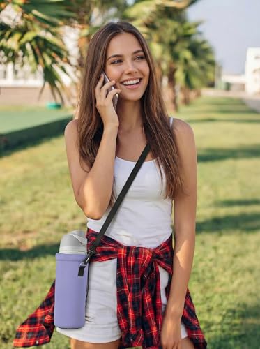 Neoprene Water Bottle Carrier Bag with Adjustable Shoulder Strap,Insulated Water Bottle Cover for Stainless Steel/Glass/Plastic Bottles - color: Lavender, size: 500ml