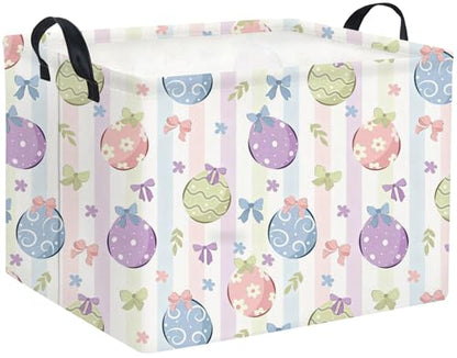 Rectangular Easter Basket Fabric Storage Bin Boxes Collapsible Baby Girl Basket for Clothes Books Shelves Basket(Bowknot Egg) - color: Bowknot Egg