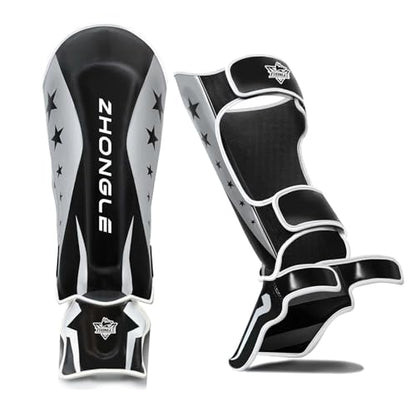 Pro MMA Shin Guards 12mm High-Density Foam, Adjustable Strap & Full Instep Protection for Muay Thai/Kickboxing - size: Large