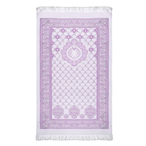 Muslim Prayer Rug and Beads with Portable Bag, Muslim Gifts for Women Men, Janamaz, Sajadah, Soft Mat Islam Gifts Set, Turkish Sajadah for Ramadan, Eid, Hajj, Travel, Pray - color: Purple