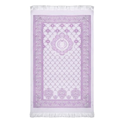 Muslim Prayer Rug and Beads with Portable Bag, Muslim Gifts for Women Men, Janamaz, Sajadah, Soft Mat Islam Gifts Set, Turkish Sajadah for Ramadan, Eid, Hajj, Travel, Pray - color: Purple