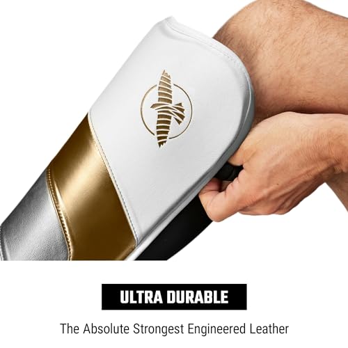 Hayabusa T3 Full-Back Shin Guards - color: White/Gold, size: X-Large
