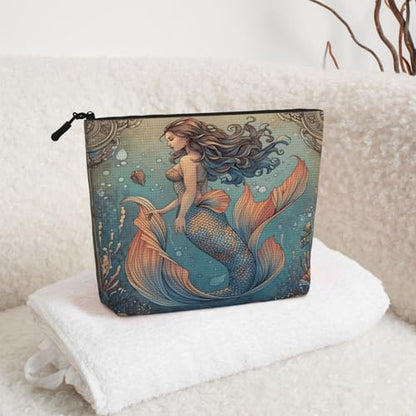 Mermaid Ocean Fantasy Fake Hemp Makeup Bag Travel Bags Toiletry Pouch With Zipper 9.45 X 6.7 In - color: Mermaid Ocean Fantasy