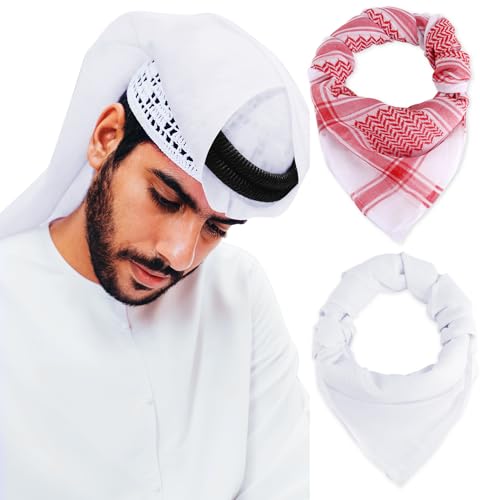 Keffiyeh Shemagh Arab Head Scarf Turban Head Wrap - color: C- White+red Shemaghs- 2pcs