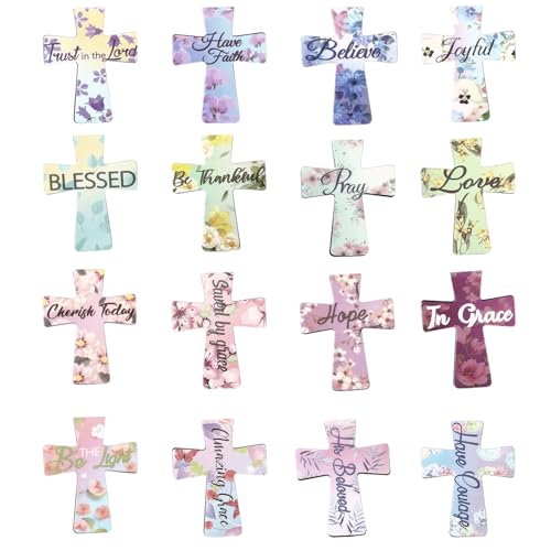 16pcs Magnetic Cross Bookmarks, Christian Bible Religious Jesus Verses Bookmarks Magnetic Page Markers Magnet Book Mark Marker for Women Students School Church Bible Study Gifts (Floral Style)