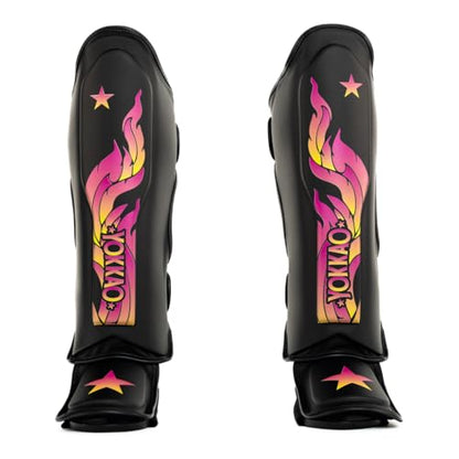 YOKKAO Microfiber Shin Guards - A-Grade Thai Microfiber | Multi-Layer Foam | Single-Shell Wrap | Produced at YOKKAO Factory, Thailand | S-L - color: Black Flame, size: Large