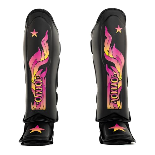 YOKKAO Microfiber Shin Guards - A-Grade Thai Microfiber | Multi-Layer Foam | Single-Shell Wrap | Produced at YOKKAO Factory, Thailand | S-L - color: Black Flame, size: Small
