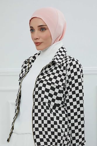 Aisha's Design Instant Turban 95% Cotton Head Scarf Headwear Combed Cotton Ninja Cap, Slip on Jersey Hijab - color: Powder Pink