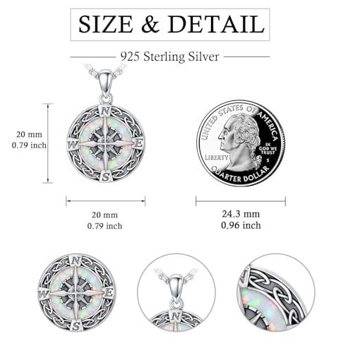 Graduation Gifts for Women 925 Sterling Silver Compass/Graduation/Vet/Cross/Stethoscope Necklace for Women - color: Compass-White Opal