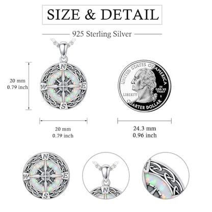Graduation Gifts for Women 925 Sterling Silver Compass/Graduation/Vet/Cross/Stethoscope Necklace for Women - color: Compass-White Opal