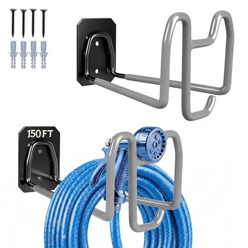 2pcs Garden Hose Holder with Tool Hook - Heavy Duty Water Hose Reel with Nozzle Storage Design, Wall Mount Hose Hanger Water Hose Holders for Outside Yard Storage - color: 2pc Gray