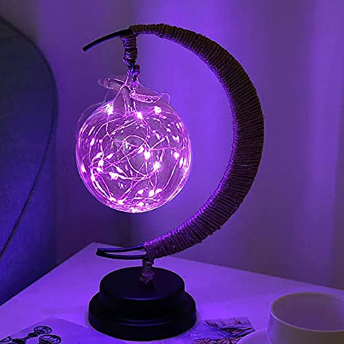 LED Decorative lamp Table lamp 3D Magic Moonlight Wrought Iron Night Light Christmas Home Decoration Birthday Gift USB Power Supply 5.5 * 5.1 * 11 inches （A Purple） - style: A Purple