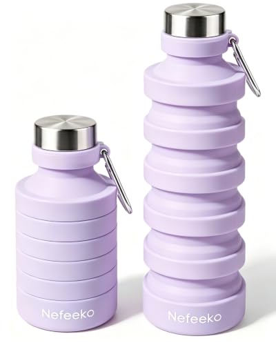 Nefeeko Collapsible Water Bottle, Reuseable BPA Free Silicone Water Bottles - color: Taro Purple-27oz