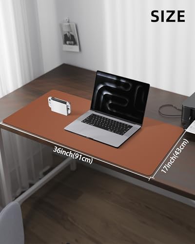 Leather Mouse Pad & Desk Blotter Mat - Non-Slip PU Laptop Desk Pad, Waterproof Writing Pad for Office & Home (Brown, 36" x 17") - color: Brown, size: 36" x 17"