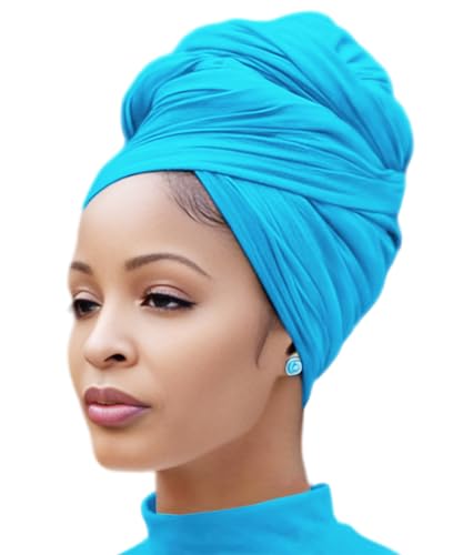 Nonbongoy Head Wraps for Black Women 71"x32" Long Soft Jersey Hijab Turban - color: 1- Sky Blue Headwrap