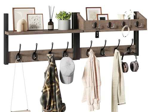 YMYNY 31.5" Coat Rack Wall Mount with Shelf, 4 in 1 Key and Coat Hanger with 12 Metal Hooks, Wall Shelf with Hooks & Mail Holder for Living Room, Bedroom, Silver Gray, HWS007Y-2 - color: Silver Gray, size: 31.5" - 4-in-1