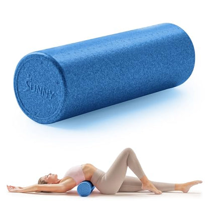 Sunny Health & Fitness High-Density Foam Roller 12" to 36", for Stretching & Muscle Recovery – Black, Blue, Pink - color: Blue, size: 24-Inch