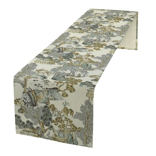 Oriental Landscape Table Runner, Vintage Chinoiserie Grey Blue Mountains Pine Trees Table Runner for Wedding Party Holiday Kitchen Dining Home Decor, 13x36inch - color: Asian-23, size: W13"x L36"