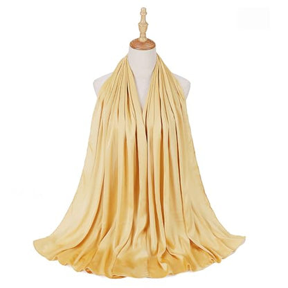 Luxury Silky Satin Hijab for Women, Shimmer Crinkle Muslim Head Scarf, Graceful Feminine Charm - color: Gold