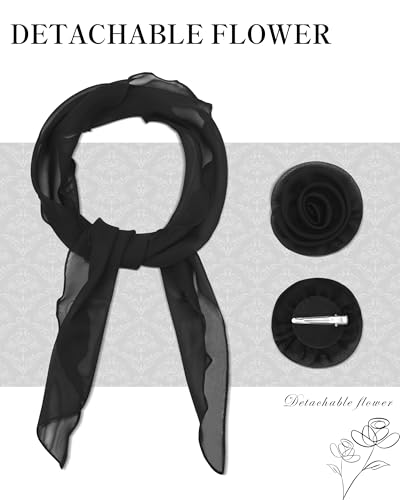 Chiffon Scarf for Women, Removable Flower Neck Scarf Light Soft Fashion Rose Scarves Versatile Headband or Hair Band - color: Black