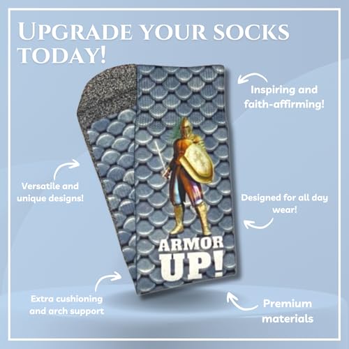 Men's – Christian Crew Socks for Men with Scripture | Moisture-Wicking | Easter Gift Idea - color: Armor of God
