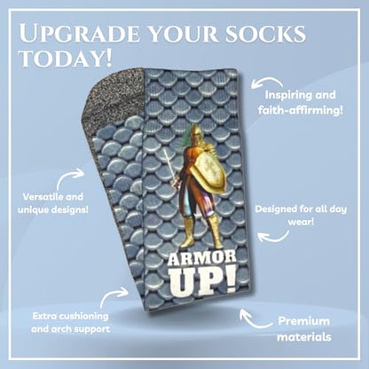 Men's – Christian Crew Socks for Men with Scripture | Moisture-Wicking | Easter Gift Idea - color: Armor of God