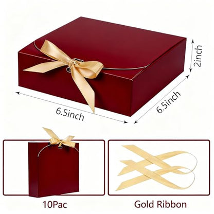 WLUSEAXI 10pack Gift Boxes with Lids, 6.5''x6.5''x2'' Red Gift Boxes For Presents, Paper Boxes with Ribbon for Birthday Wedding Party Chocolate Candy - color: Red