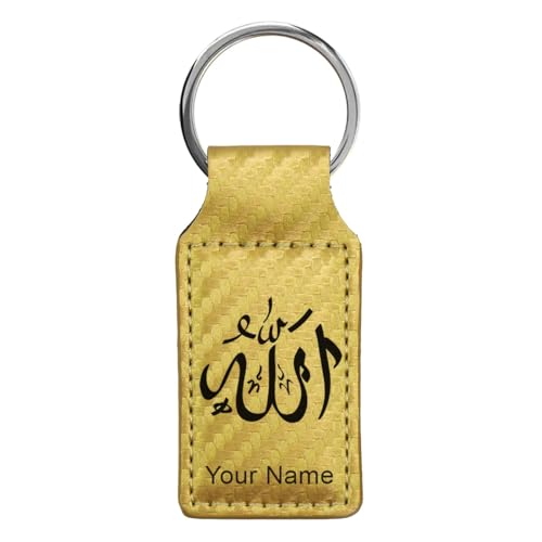 LaserGram Rectangle Keychain, Allah 1, Personalized Engraving Included (Carbon Fiber Gold) - color: Carbon Fiber Gold