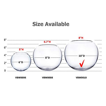 WGV Bowl Glass Vase, Diameter 10", Height 8", Open Width 6", (Multiple Sizes Choices) Clear Bubble Planter Terrarium Fish Bowl for Wedding Event Home Decor, 1 Piece (VBW0010) - size: 10"D 1 Piece