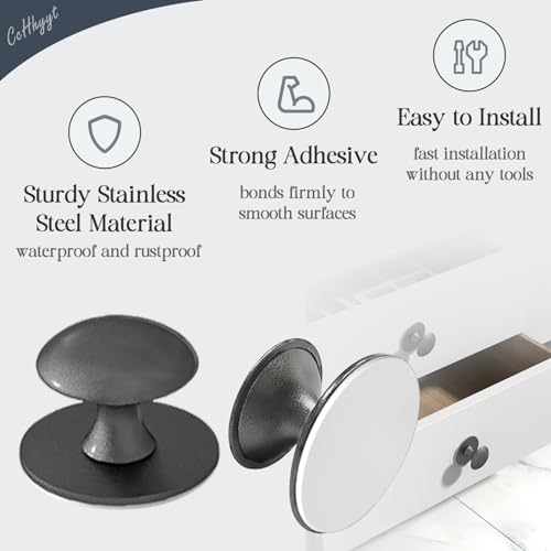 Adhesive Cabinet Knobs 4pcs Grey Self-Stick Knobs Drill Free Dresser Drawer Pulls Stainless Steel Stick On Handles for Medicine Cabinets Drawer Cupboards Glass Sliding Door Terrarium Lid - color: Gray