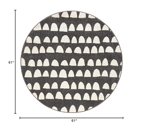 Rugs.com Whimsy Kids Collection Rug – 5 Ft Round Dark Gray Medium-Pile Rug Perfect for Kitchens, Dining Rooms - color: Dark Gray, size: 5' Round