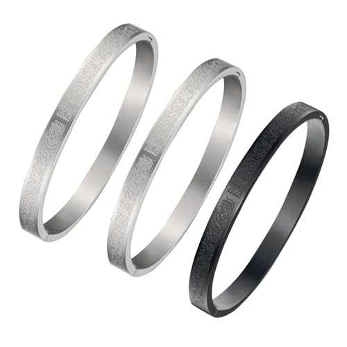 AYATUL KURSI Islamic Jewelry Bracelets Stainless Steel Openable Bangles Arabic Calligraphy Islamic Faith Gifts Messager Islamic Calligraphy Muslim Men Jewelry Bracelets Gift for Women - color: 2 Steel color 1 Black