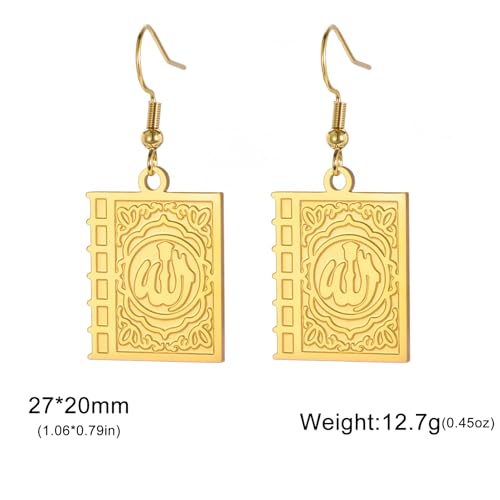 Earring with Allah square-shaped Earring Islam Surah Koran Muslim Amulet Allah Earring Religious Earring Jewelry for Birthday - color: Allah-E-G