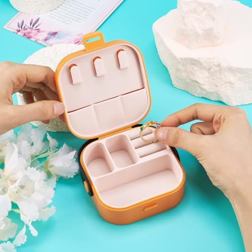 Silicone Jewelry Boxes Present Box,PU Leather Travel Jewelry Case,Mini Jewelry Box Travel Jewelry Box Jewelry Gift Boxes Necklaces Earrings Bracelets Boxes for Women,Orange - color: Orange