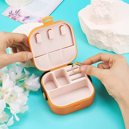 Silicone Jewelry Boxes Present Box,PU Leather Travel Jewelry Case,Mini Jewelry Box Travel Jewelry Box Jewelry Gift Boxes Necklaces Earrings Bracelets Boxes for Women,Orange - color: Orange