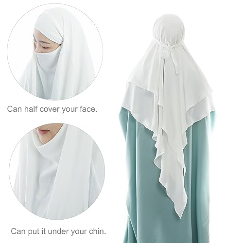 Khalat Muslim Prayer Hijab - 2 Layers Soft Breathable Islamic Dubai Women's Instant Long Hijab - color: White