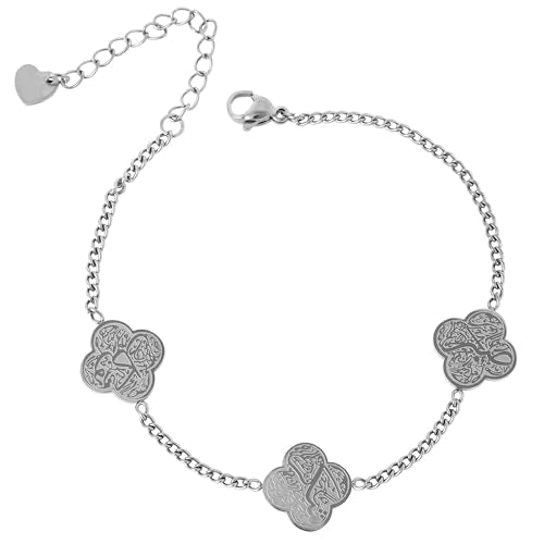 Ramadan Muslim Gift Allah Elegant 18 K Gold Plated Clover Bracelet for Women Shukr-Tawakkul-Sabr Islamic Jewelry - color: Silver