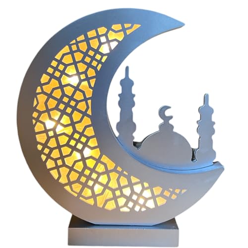 Eid Gift Crescent Moon Lamp Decor - Cordless Design for Bedroom, Living Room, Office, Nursery, Silver Moon Masjid Home Décor, 10.25”x8” - color: Silver Moon Masjid