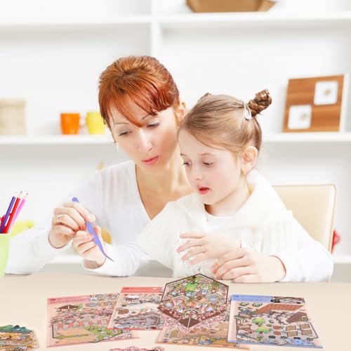 Girls 3D Miniature Scene Stickers, 4 Sets Chinese Courtyard DIY House Stickers for Lunar New Year, Spring, Summer, Auturn, Cute 3D Cartoon Sticker Scenes for Adult Kids Relief Stress Pass The Time - style: Chinese Style