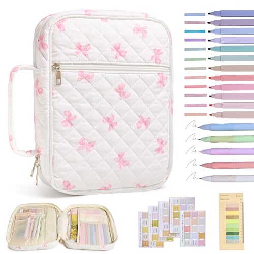 Bible Cover Case for Women Large Bible Cover with Durable Handle Quilted Bible Carrying Case for Girls Bible Study Supplies Accessories (Pink Bow, Pink Bow) - color: Pink Bow