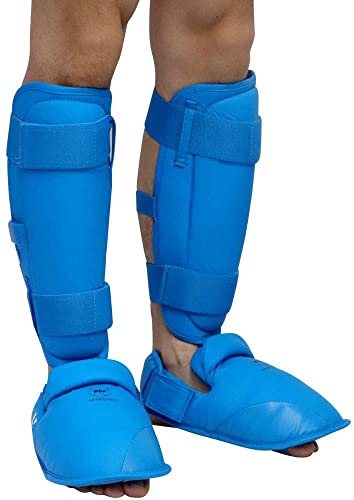 Wesing Karate Protective Gears Set with Chest Guard Gloves Groin Protection and Shin Instep Guard for Men - color: Blue, size: X-Large